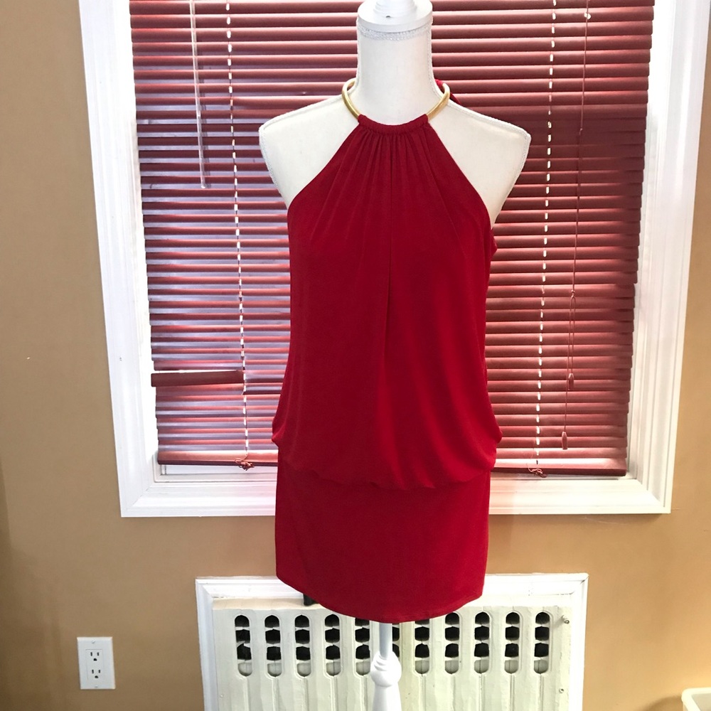 Laundry RED Jersey Blouson Ring Neck Dress Size 6